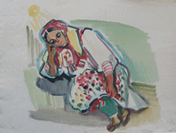 Carl Pflueger: Frau in Tracht, Aquarell, 1955