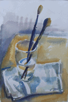 Carl Pflueger: Pinsel im Glas, Aquarell, 1974