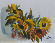 Carl Pflueger: Sonnenblumen, Aquarell, 1980