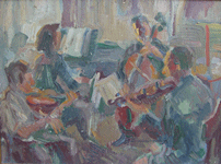 Carl Pflueger: Streichquartett bei Pfluegers, Oel, 1950